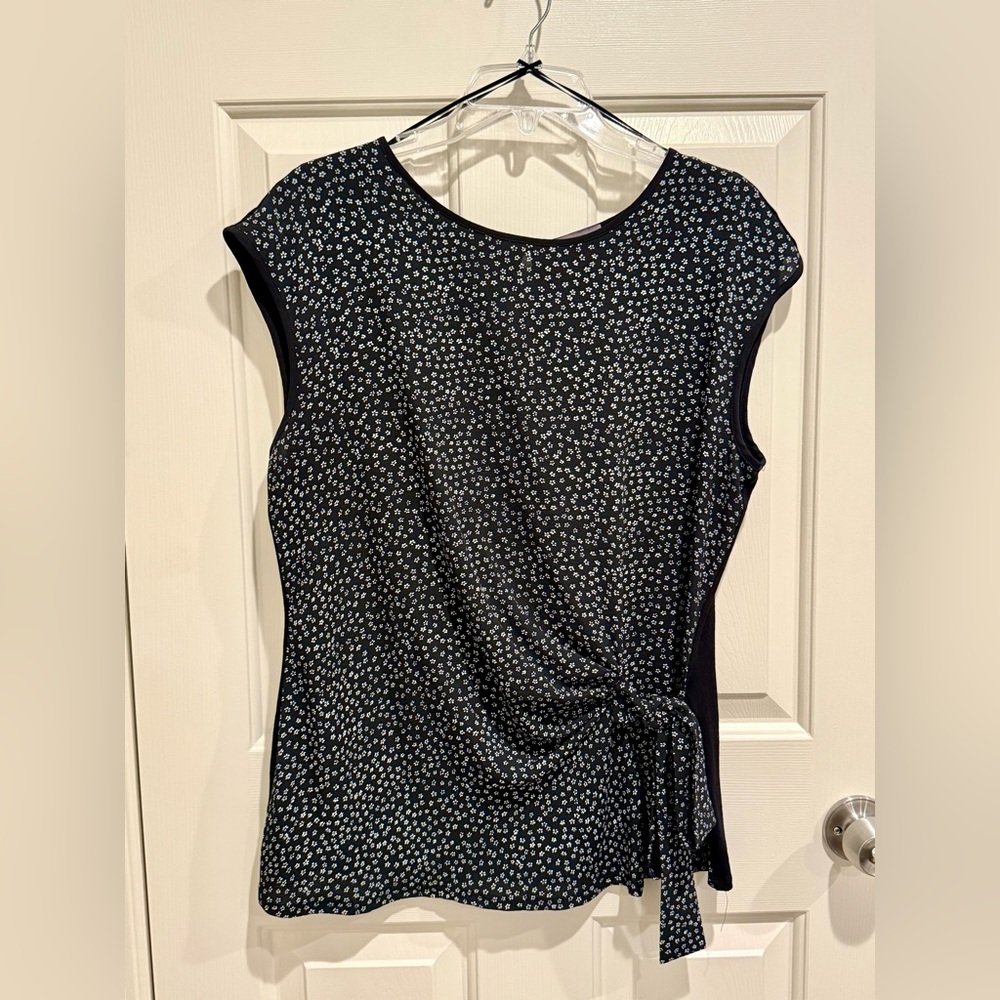 Vince Camuto Black and White Flower Dotted Blouse